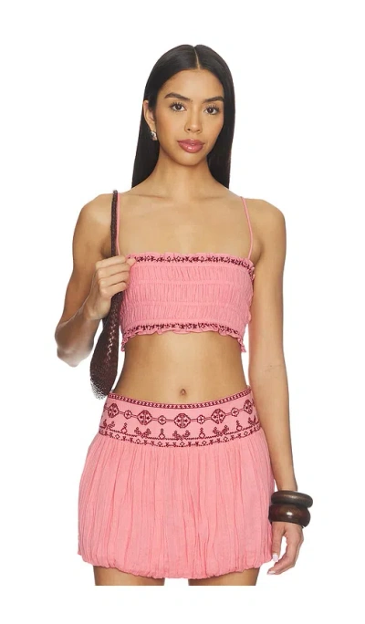 Rococo Sand Smocking Bandeau Top In Pink