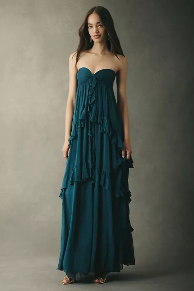 Rococo Sand Strapless Ruffle Maxi Dress In Blue