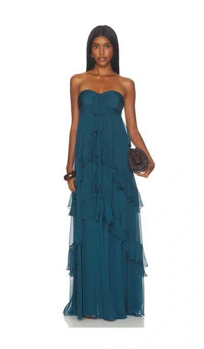Rococo Sand Strapless Ruffle Maxi Dress In Teal