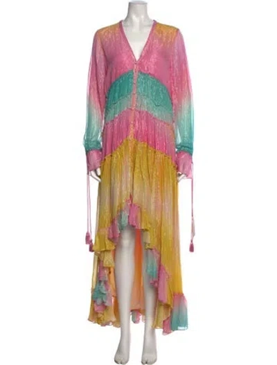 Pre-owned Rococo Sand Tie-dye Print Long Dress In Metallic/yellow