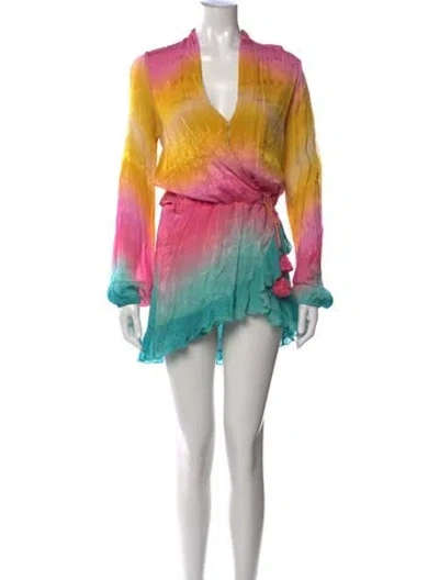 Pre-owned Rococo Sand Tie-dye Print Mini Dress In Yellow