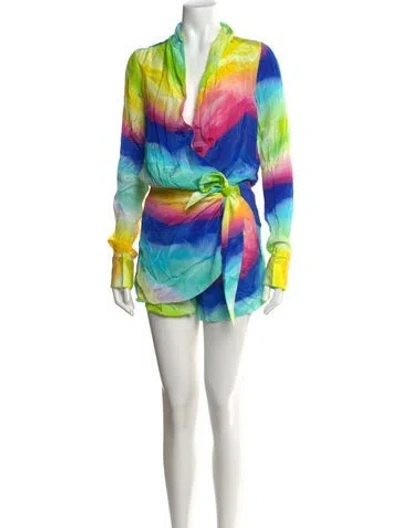 Pre-owned Rococo Sand Tie-dye Print V-neck Romper In Multicolor