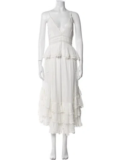 Pre-owned Rococo Sand V-neck Long Dress In Neutrals