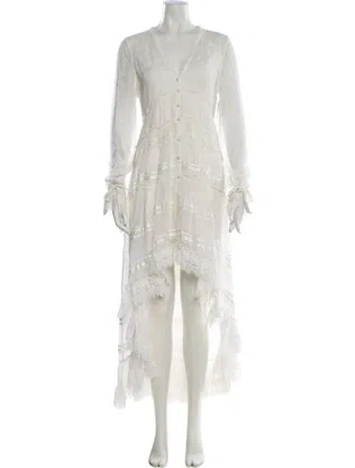 Pre-owned Rococo Sand V-neck Long Dress W/ Tags In White