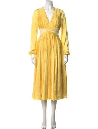 Pre-owned Rococo Sand V-neck Midi Length Dress In Yellow