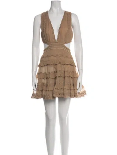 Pre-owned Rococo Sand V-neck Mini Dress In Brown
