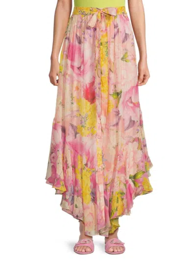 Rococo Sand Women's Floral A Line Midi Skirt In Peach Multi