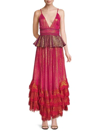 Rococo Sand Women's Layered Metallic Maxi Dress In Red