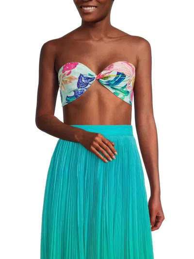 Rococo Sand Women's Tropical Bandeau Crop Top In Turquoise Blue
