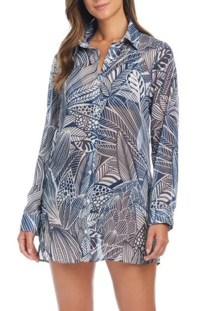 Bleu Rod Beattie Rod Beattie Bali Breeze Chiffon Cover-up Shirt In Midnight