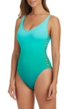 Bleu Rod Beattie Rod Beattie Beat The Heat Lace Down One-piece Swimsuit In Dark Teal