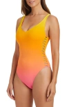 Bleu Rod Beattie Rod Beattie Beat The Heat Lace Down One-piece Swimsuit In Rosa Multi