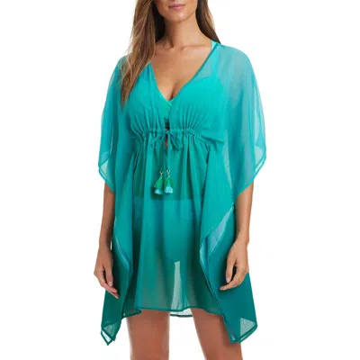 Bleu Rod Beattie Rod Beattie Beath The Heat Chiffon Cover-up Caftan In Dark Teal