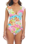 Bleu Rod Beattie Rod Beattie Cap Sleeve One-piece Swimsuit In Teal Multi