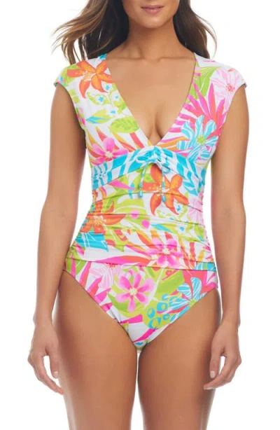 Bleu Rod Beattie Rod Beattie Cap Sleeve One-piece Swimsuit In Teal Multi