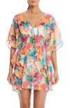 Bleu Rod Beattie Rod Beattie Chiffon Cover-up Caftan In Red Multi