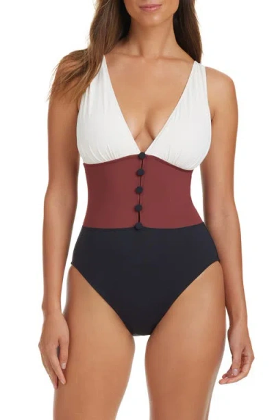 Rod Beattie Colorblock Button One-piece Swimsuit In Coconut