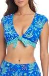 Bleu Rod Beattie Rod Beattie Desert Bloom Tie Front Bikini Top In Bleu Multi