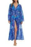 Bleu Rod Beattie Rod Beattie Desert Bloom Tiered Chiffon Cover-up Robe In Bleu Multi