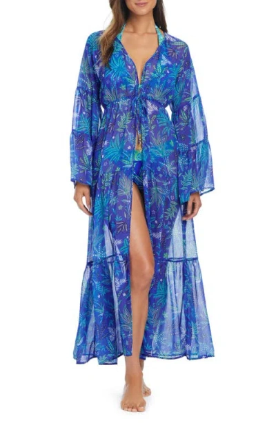 Bleu Rod Beattie Rod Beattie Desert Bloom Tiered Chiffon Cover-up Robe In Bleu Multi