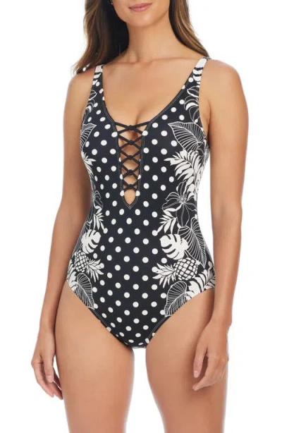 Rod Beattie Double Trouble Lace Down One-piece Swimsuit In Black
