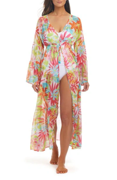 Bleu Rod Beattie Rod Beattie Floral Long Sleeve Crinkle Chiffon Cover-up Dressing Gown In Pink Multi