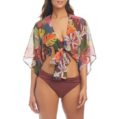 Bleu Rod Beattie Rod Beattie Island Life Tie Front Cover-up Shirt In Brown Multi