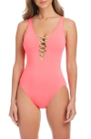 Bleu Rod Beattie Rod Beattie Kore Lace Down Mio One-piece Swimsuit In Bard Blush/rose Gold