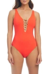 Bleu Rod Beattie Rod Beattie Kore Lace Down Mio One-piece Swimsuit In Mirasol/rose Gold