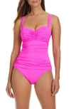 Rod Beattie Kore Shirred Underwire One-piece Swimsuit In Dahlia