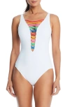 Rod Beattie Let's Get Knotty Lace Down One-piece Swimsuit In White/ Multi