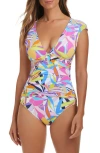 Bleu Rod Beattie Rod Beattie Living Color Cap Sleeve One-piece Swimsuit In Pink Multi