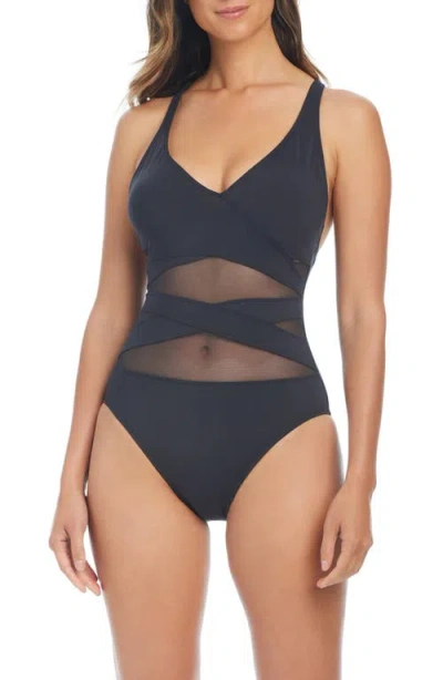 Bleu Rod Beattie Rod Beattie Mesh Inset One-piece Swimsuit In Black