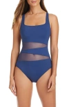 Bleu Rod Beattie Rod Beattie Mesh Inset One-piece Swimsuit In Midnight