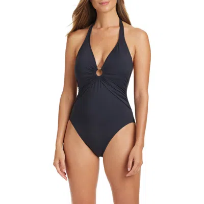 Bleu Rod Beattie Rod Beattie Ring Me Up Halter One-piece Swimsuit In Black