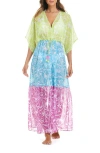 Bleu Rod Beattie Rod Beattie Sock It To Me Chiffon Cover-up Maxi Dress In Multi