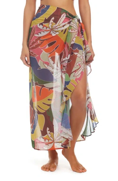 Bleu Rod Beattie Rod Beattie Tropical Chiffon Sarong Cover-up In Brown Multi