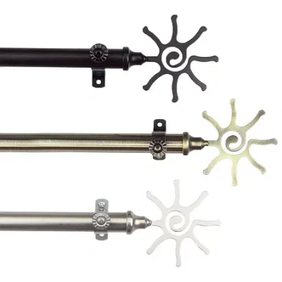 Rod Desyne 13/16" Adjustable Curtain Rod With Sun Finials In Orange