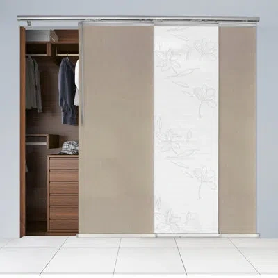 Rod Desyne 3-panel Single Rail Panel Track Extendable 36"-66"w X 94"h, Panel Width 23.5", Lotus, Cornsilk In Brown