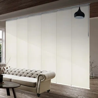 Rod Desyne 6-panel Single Rail Blackout Panel Track Extendable 70"-130"w X 94"h, Panel Width 23.5" In Light Clay,satin Nickel