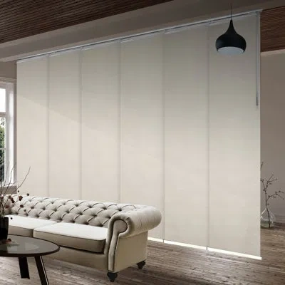 Rod Desyne 6-panel Single Rail Blackout Panel Track Extendable 70"-130"w X 94"h, Panel Width 23.5" In Pearl,satin Nickel