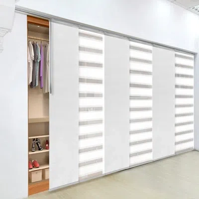 Rod Desyne 6-panel Single Rail Panel Track Extendable 98"-130"w X 94"h, Panel Width 23.5", Macadamia, Chiffon In White