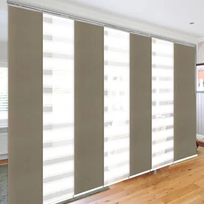 Rod Desyne 7-panel Single Rail Panel Track Extendable 110"-153"w X 94"h, Panel Width 23.5", Macadamia, Cornsilk In White