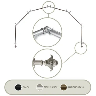 Rod Desyne Adjustable 0.81" Bay Window Single Curtain Rod In Satin Nickel