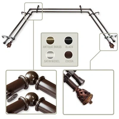 Rod Desyne Adjustable 38" To 72" 0.81" Bay Window Double Curtain Rod In Cocoa