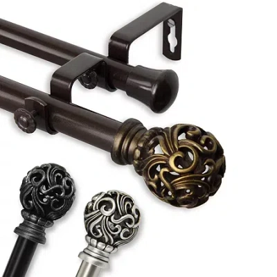 Rod Desyne Adora 13/16" Adjustable Double Curtain Rod In Silver