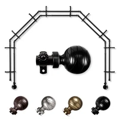 Rod Desyne Arman Adjustable 28'' To 48'' 0.81'' Bay Window Double Curtain Rod In Black