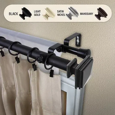 Rod Desyne Bedpost Double Curtain Rod In Black