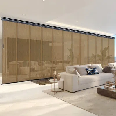 Rod Desyne Dappled Gold 12-panel Double Rail Black Panel Track Extendable 140"-260"w, Panel Width 23.5"