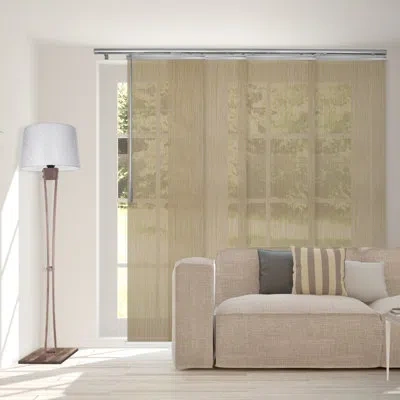 Rod Desyne Dappled Sand 4-panel Single Rail Panel Track Extendable 48"-88"w X 94"h, Panel Width 23.5" In Satin Nickel